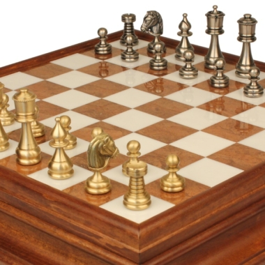 Juego de ajedrez persa - Tablero de ajedrez de madera y alabastro toscano con cajón y piezas de latón macizo