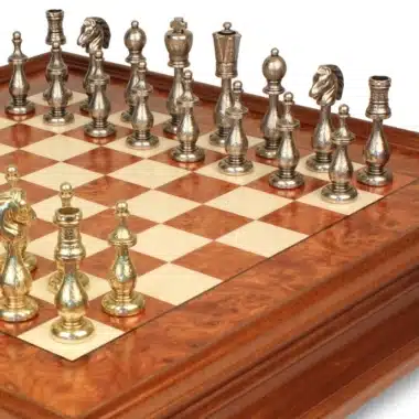 Juego de Ajedrez Arabesco - Tablero de Ajedrez de Madera de Brezo y Madera de Olmo con Cajón & Piezas de Metal - Imagen 8