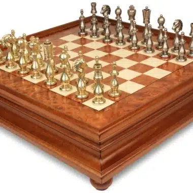 Juego de Ajedrez Arabesco - Tablero de Ajedrez de Madera de Brezo y Madera de Olmo con Cajón & Piezas de Metal - Imagen 6