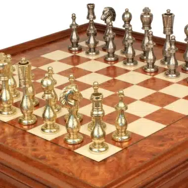 Juego de Ajedrez Arabesco - Tablero de Ajedrez de Madera de Brezo y Madera de Olmo con Cajón & Piezas de Metal - Imagen 7
