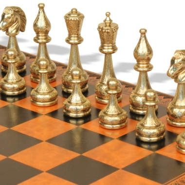 Juego de ajedrez florido - Tablero de ajedrez - Backgammon y damas en imitación de cuero y piezas de ajedrez de metal