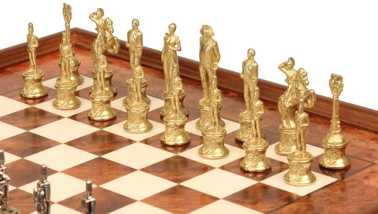 Juego de Ajedrez Napoleón - Tablero de Madera de Brezo y Madera de Olmo con Cajón y Piezas de Metal - Imagen 3