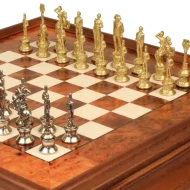 Juego de Ajedrez Napoleón - Tablero de Madera de Brezo y Madera de Olmo con Cajón y Piezas de Metal - Imagen 5