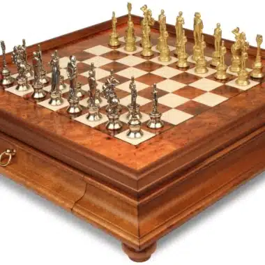 Juego de Ajedrez Napoleón - Tablero de Madera de Brezo y Madera de Olmo con Cajón y Piezas de Metal