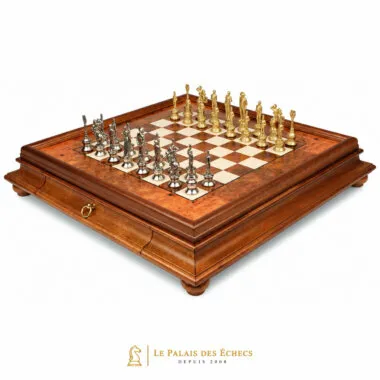 Juego de ajedrez Napoleón completo sobre tablero de madera de brezo con cajón