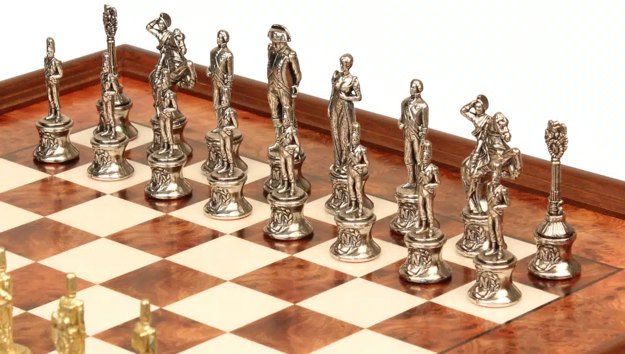 Juego de Ajedrez Napoleón - Tablero de Madera de Brezo y Madera de Olmo con Cajón y Piezas de Metal - Imagen 2