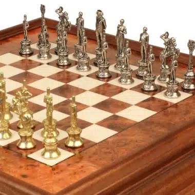 Juego de Ajedrez Napoleón - Tablero de Madera de Brezo y Madera de Olmo con Cajón y Piezas de Metal - Imagen 8