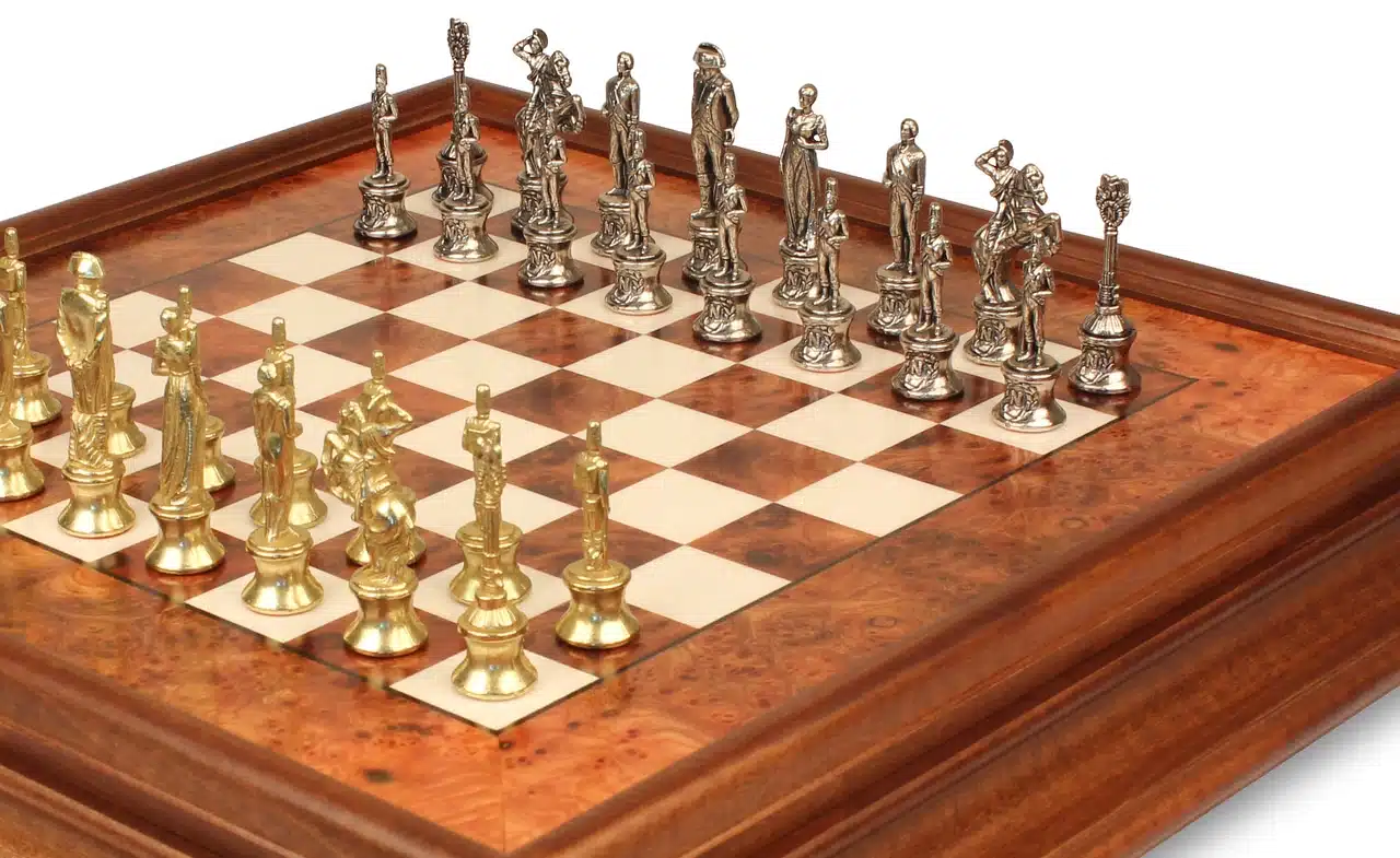 Juego de Ajedrez Napoleón - Tablero de Madera de Brezo y Madera de Olmo con Cajón y Piezas de Metal - Imagen 8