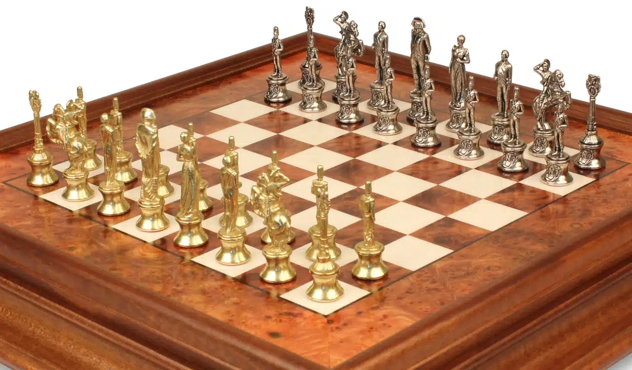 Juego de Ajedrez Napoleón - Tablero de Madera de Brezo y Madera de Olmo con Cajón y Piezas de Metal - Imagen 7