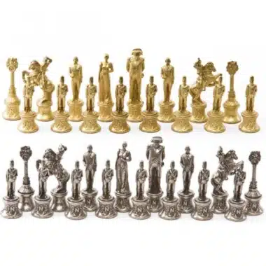 Juego de ajedrez Napoleón - Tablero de ajedrez de cuero artificial y piezas de metal - Imagen 7
