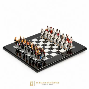 Juego de ajedrez Jazz vs. Rock - Tablero de madera lacado en negro y piezas de resina