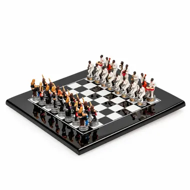 Juego de ajedrez Jazz vs. Rock - Tablero de madera lacado en negro y piezas de resina