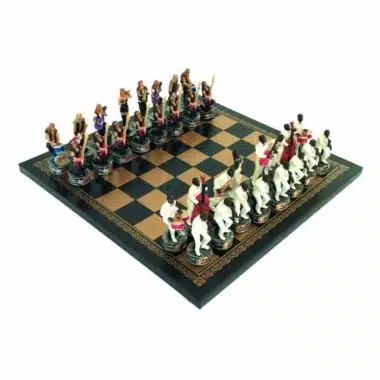 Juego de ajedrez Jazz vs. Rock - Tablero de ajedrez de cuero artificial y piezas de resina