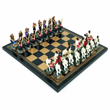 Juego de ajedrez Jazz vs. Rock - Tablero de ajedrez de cuero artificial y piezas de resina