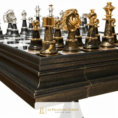 Juego de ajedrez Staunton XL Fantasy - Tablero de ajedrez de madera y alabastro y piezas de madera y latón