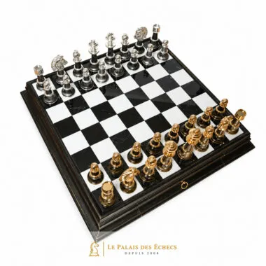 Juego de ajedrez Staunton XL Fantasy - Tablero de ajedrez de madera y alabastro y piezas de madera y latón
