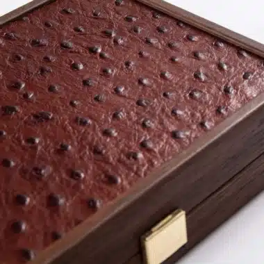 Juego de dominó marrón - Caja de madera y cuero marrón - Imagen 4