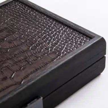 Juego de Dominó Gris Oscuro - Cuero Efecto Cocodrilo y Caja de Madera - Imagen 4