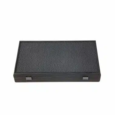 Caja de póquer cerrada de madera negra con tapa de símil cuero texturizado