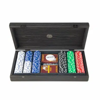 Juego de póker - Caja de madera negra con tapa de polipiel negra