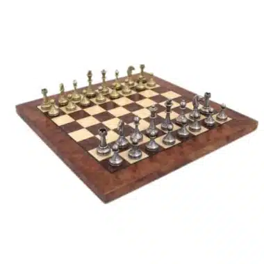 Juego de ajedrez de flores - Tablero de ajedrez de madera de brezo y olmo y piezas de ajedrez de metal