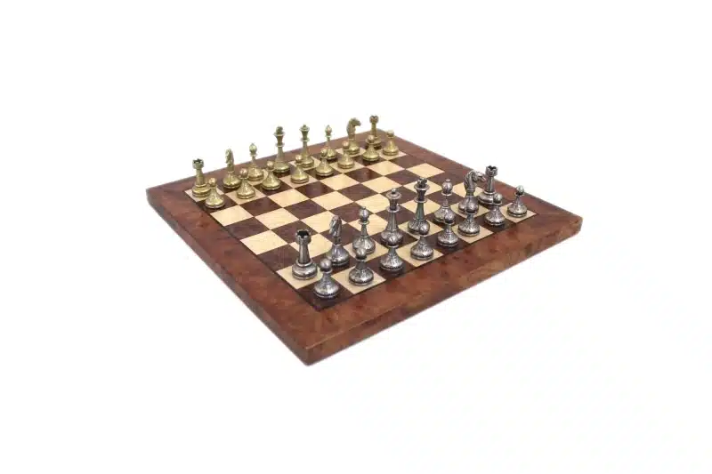 Juego de ajedrez de flores - Tablero de ajedrez de madera de brezo y olmo y piezas de ajedrez de metal