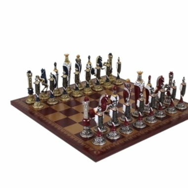 Juego de Ajedrez Renacimiento Artesanal y Tablero en Similcuero Oro/ Burdeos