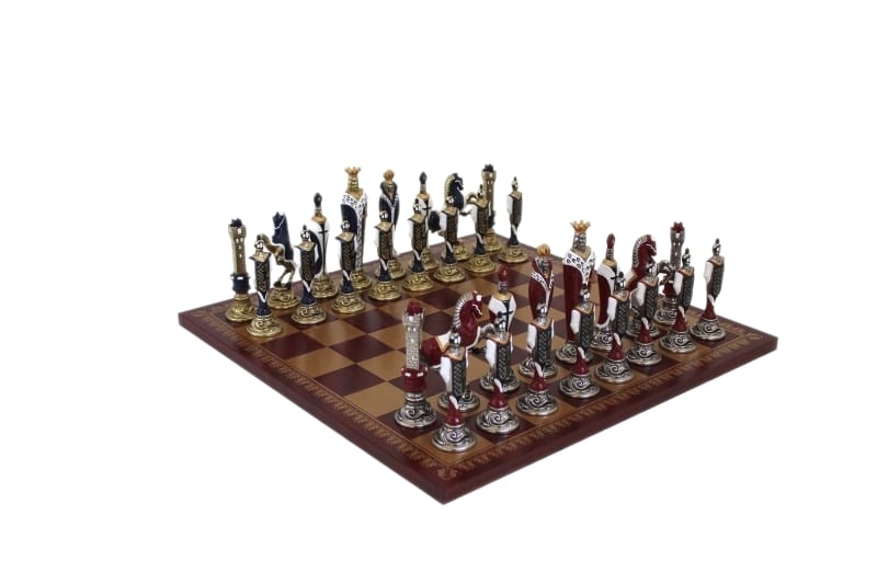 Juego de Ajedrez Renacimiento Artesanal y Tablero en Similcuero Oro/ Burdeos