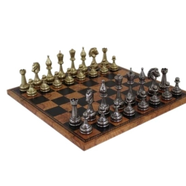 Gran Juego de Ajedrez Staunton en Metal y Tablero de Ajedrez en Similcuero Antigua Carta del Mundo