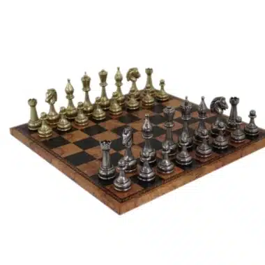 Gran Juego de Ajedrez Staunton en Metal y Tablero de Ajedrez en Similcuero Antigua Carta del Mundo