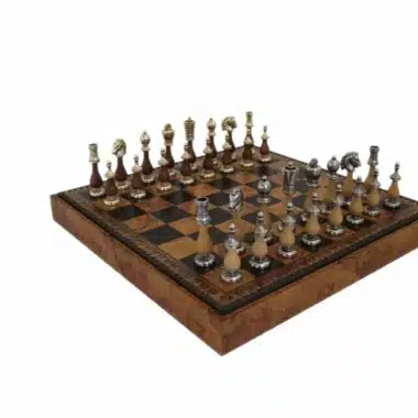 Juego de Ajedrez Arabesco - Ajedrez y Damas de cuero artificial con compartimiento de almacenamiento y Juego de Ajedrez de metal y madera