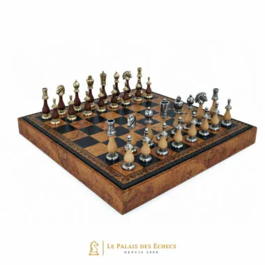 Juego de ajedrez Arabesque completo sobre tablero de símil cuero con caja de almacenamiento