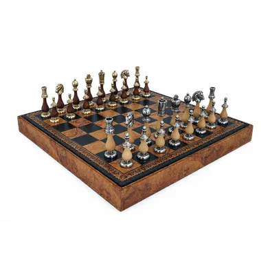 Juego de ajedrez Arabesque completo sobre tablero de símil cuero con caja de almacenamiento
