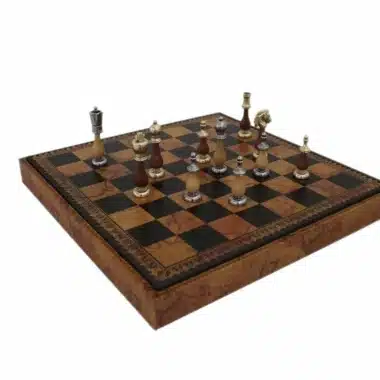 Alternative view of Juego de Ajedrez Arabesco - Ajedrez y Damas de cuero artificial con compartimiento de almacenamiento y Juego de Ajedrez de metal y madera