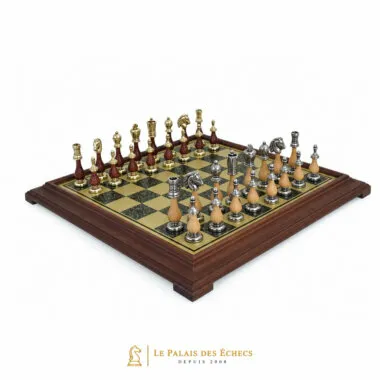 Juego de ajedrez Arabesque completo sobre tablero efecto latón y marco de madera