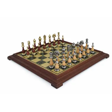Juego de ajedrez Arabesque completo sobre tablero efecto latón y marco de madera