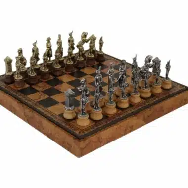 Juego de ajedrez Napoleón - Juego de ajedrez, damas y backgammon de cuero con compartimento de almacenamiento y juego de ajedrez de metal y madera
