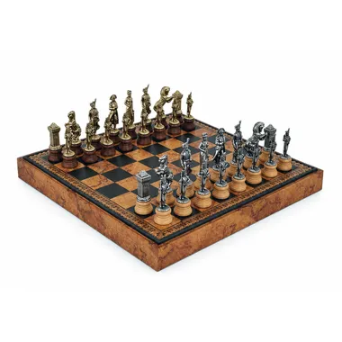Juego de ajedrez Napoléon completo con tablero de símil cuero marrón y negro