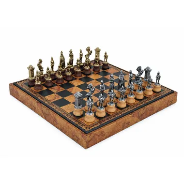 Juego de ajedrez Mary Stuart completo con tablero de símil cuero a motivo mapa