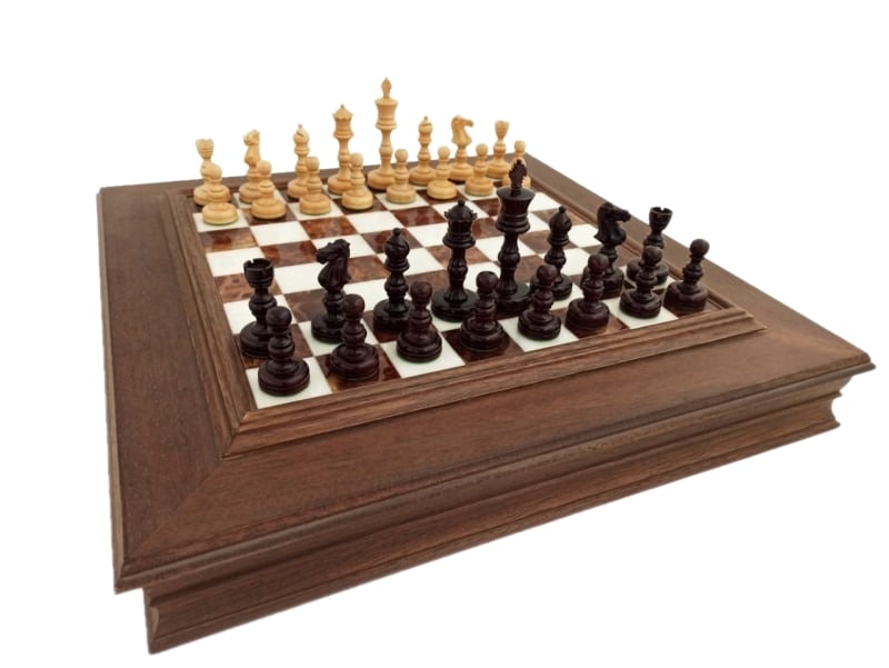 Gran Juego de Ajedrez en Madera de Rosa Oscuro & Tablero de Ajedrez en Madera y Mármol con Almacenamiento