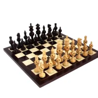Juego de ajedrez Oriental en madera de rosa, vista general con tablero de madera