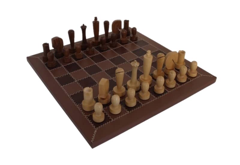 Juego de Ajedrez Contemporáneo en Madera de Acacia & Tablero de Ajedrez en Cuero Verdadero