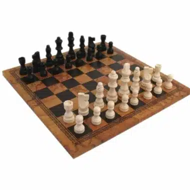 Juego de ajedrez clásico - Tablero de ajedrez de imitación de cuero y piezas de ajedrez de madera y caja de almacenamiento de madera