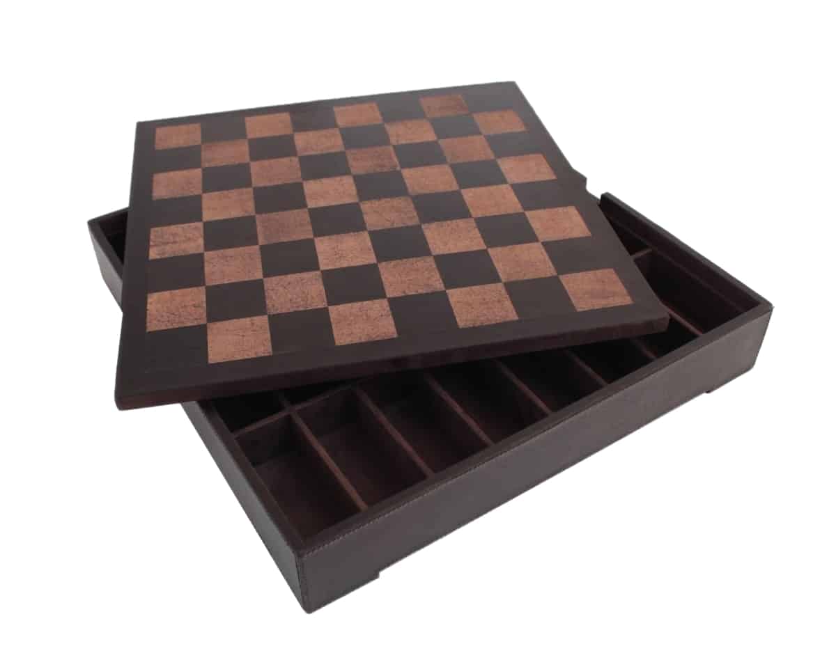 Juego de Ajedrez Staunton en Metal y Tablero de Ajedrez en Cuero Verdadero con Compartimento de Almacenamiento - Imagen 7