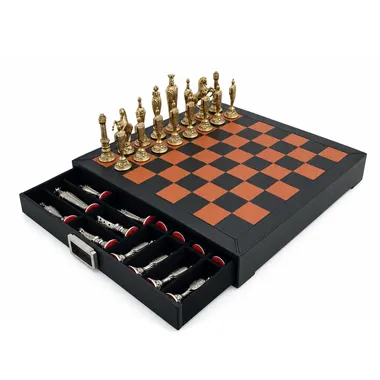 Juego de ajedrez Renaissance Florentin sobre tablero de cuero con cajón de almacenaje