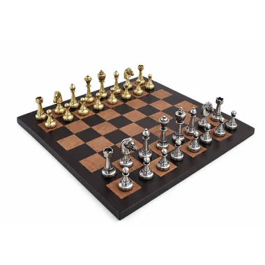 Juego de ajedrez Staunton de metal completo sobre tablero de cuero auténtico