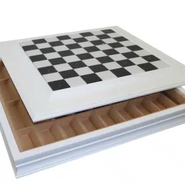 Tablero de Ajedrez de Madera Lacada Blanca y Tablero de Mármol Negro y Blanco con Almacenamiento