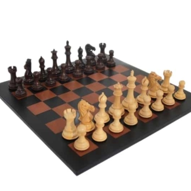 Juego de Ajedrez Staunton Tallado en Madera de Palisandro y Tablero de Cuero Verdadero
