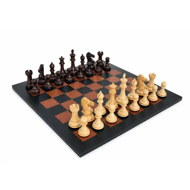 Juego de ajedrez Staunton de madera de palisandro sobre tablero de cuero auténtico