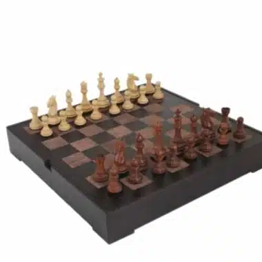 Juego de ajedrez Staunton en palisandro sobre tablero de cuero auténtico